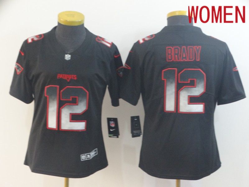 Women New England Patriots 12 Brady Nike Teams Black Smoke Fashion Limited NFL Jerseys
